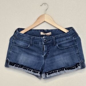 One-of-a-Kind Custom Denim Shorts with Pom Pom Trim✨ Upcycled by Jini